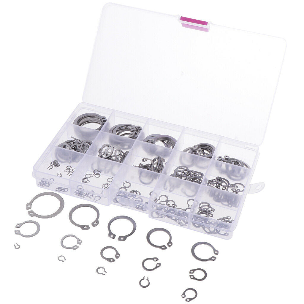 225Pcs Steel External Circlip Retaining Ring Snap Ring Assortment Kit ï¼ŒFor
