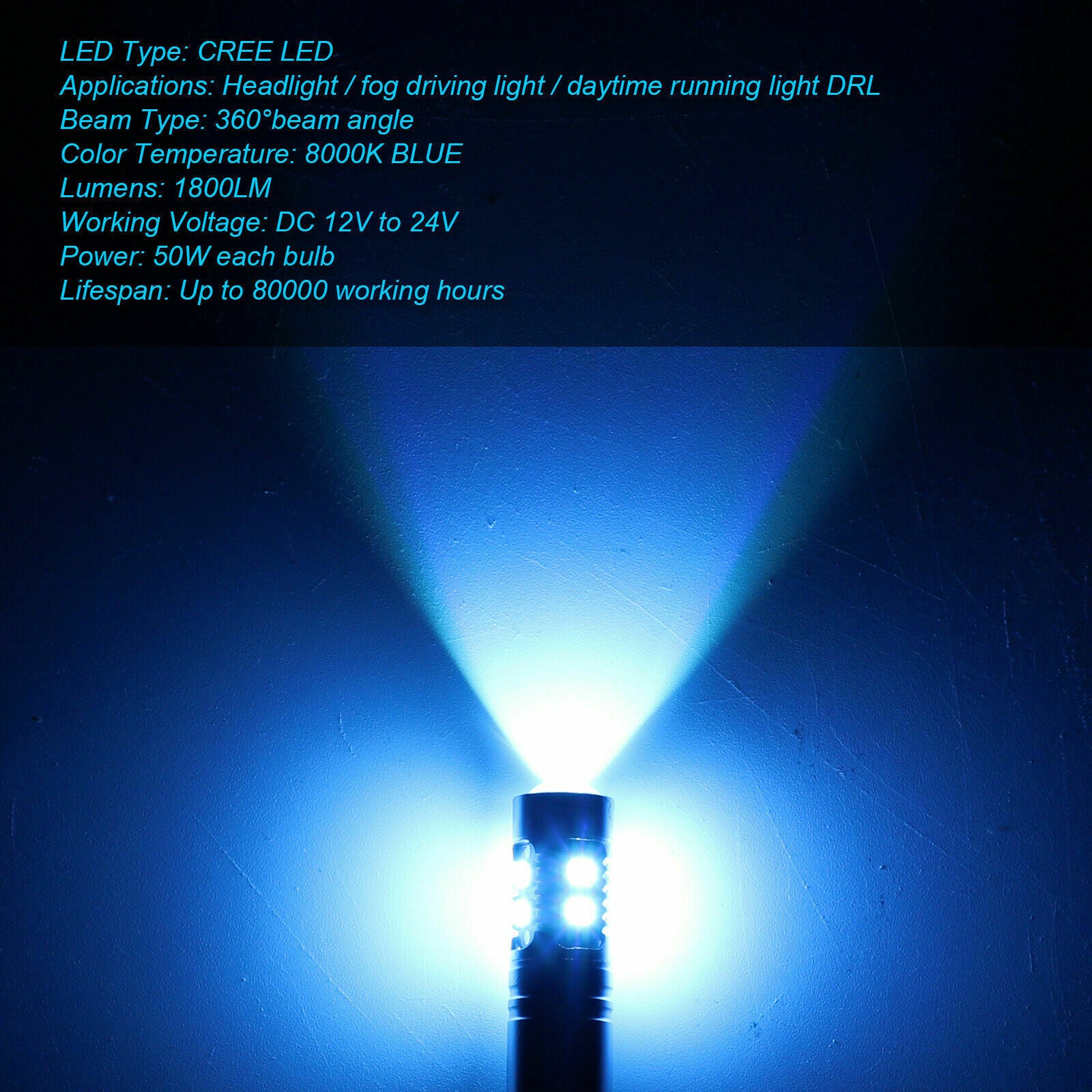 2X 8000K H1 100W HIGH POWER CREE SMD LED HEADLIGHT HIGH LOW BEAM FOG LIGHT BULBS