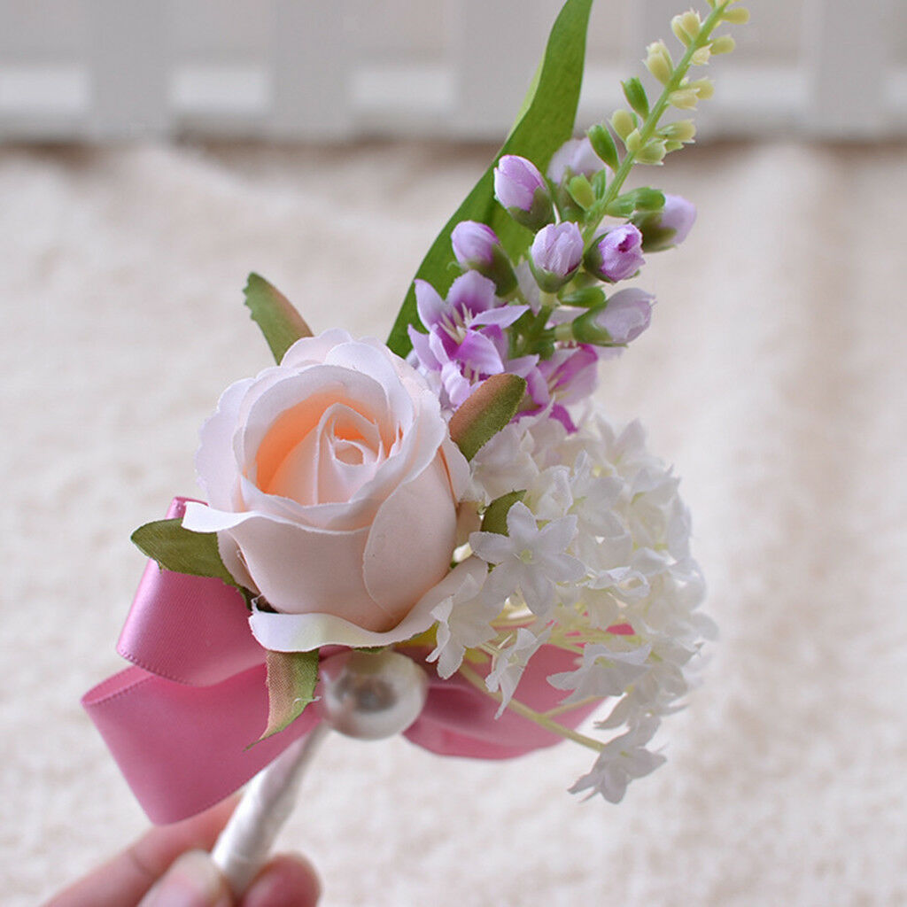 Wedding Artificial Silk Carnation Flowers Pin Bridal Grooms Corsage Brooch
