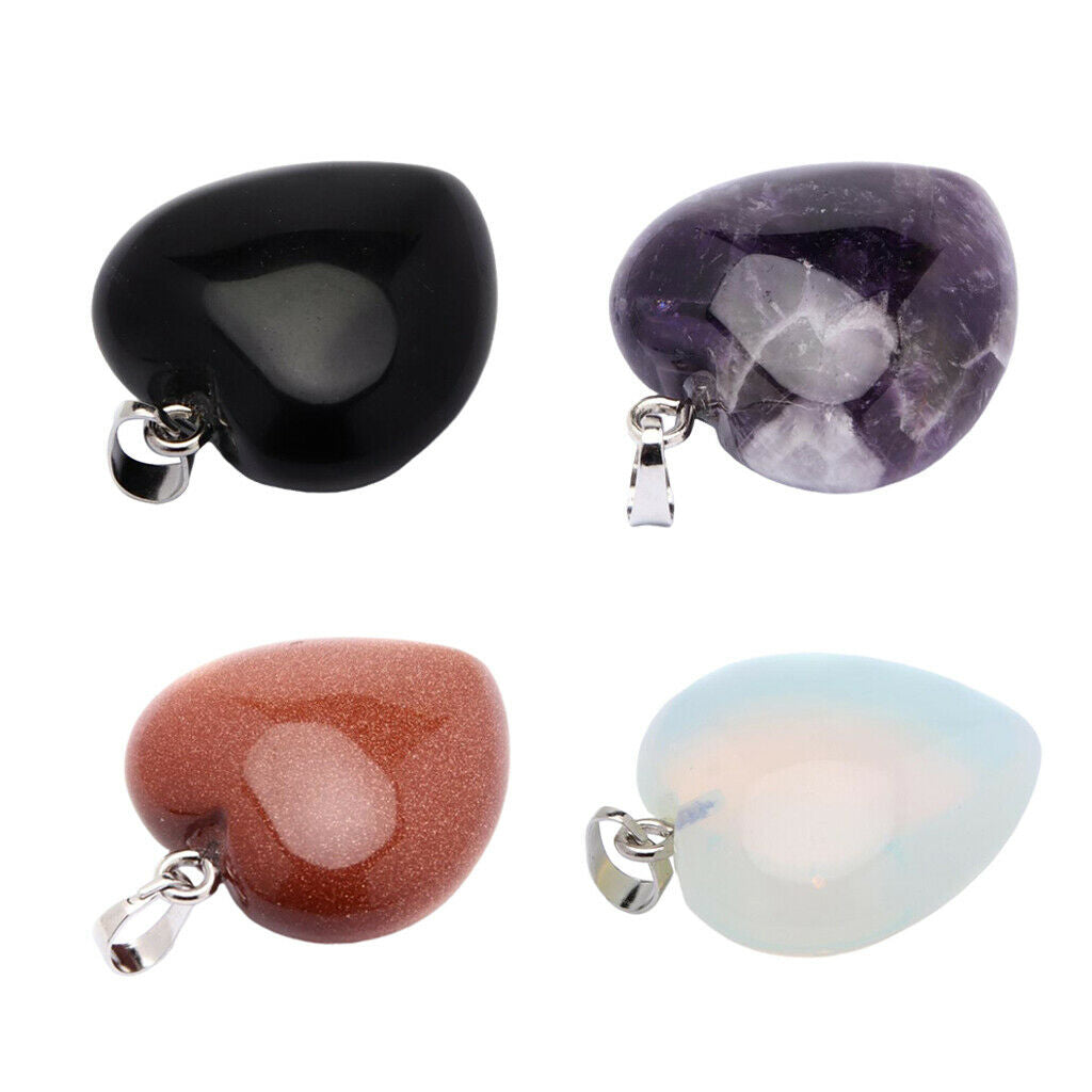 Natural Love Heart Stone Pendants Crystal Quartz Beads Charms DIY Crafts