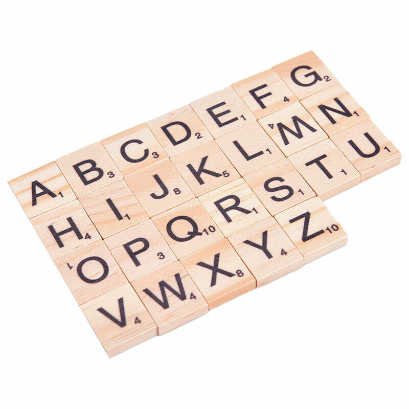 100Pcs Wooden Alphabet Scrabble Tiles Black Letters & Numbers Digital Puzzle Gy
