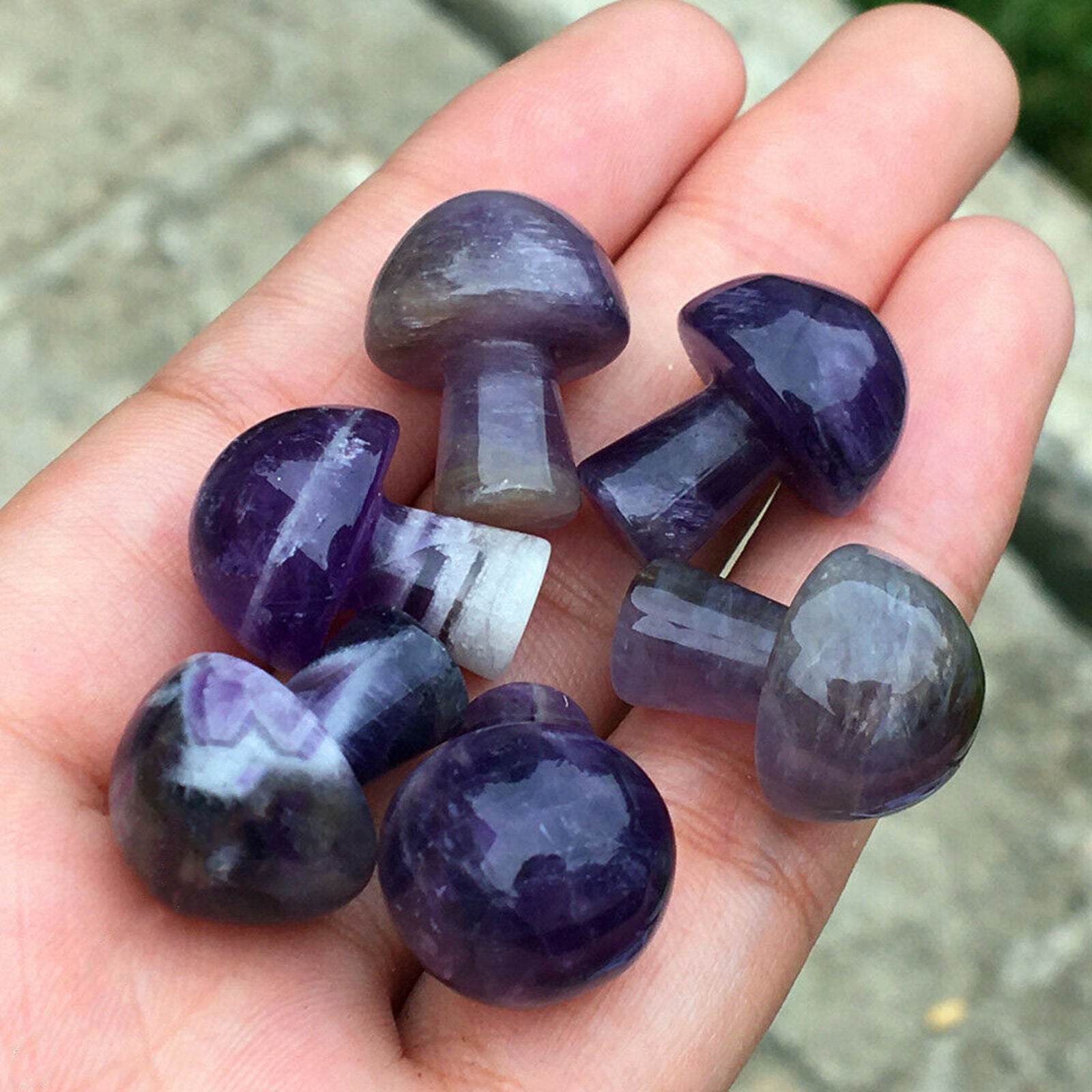 5pcs Amethyst mini mushroom Quartz Crystal carved reiki healing