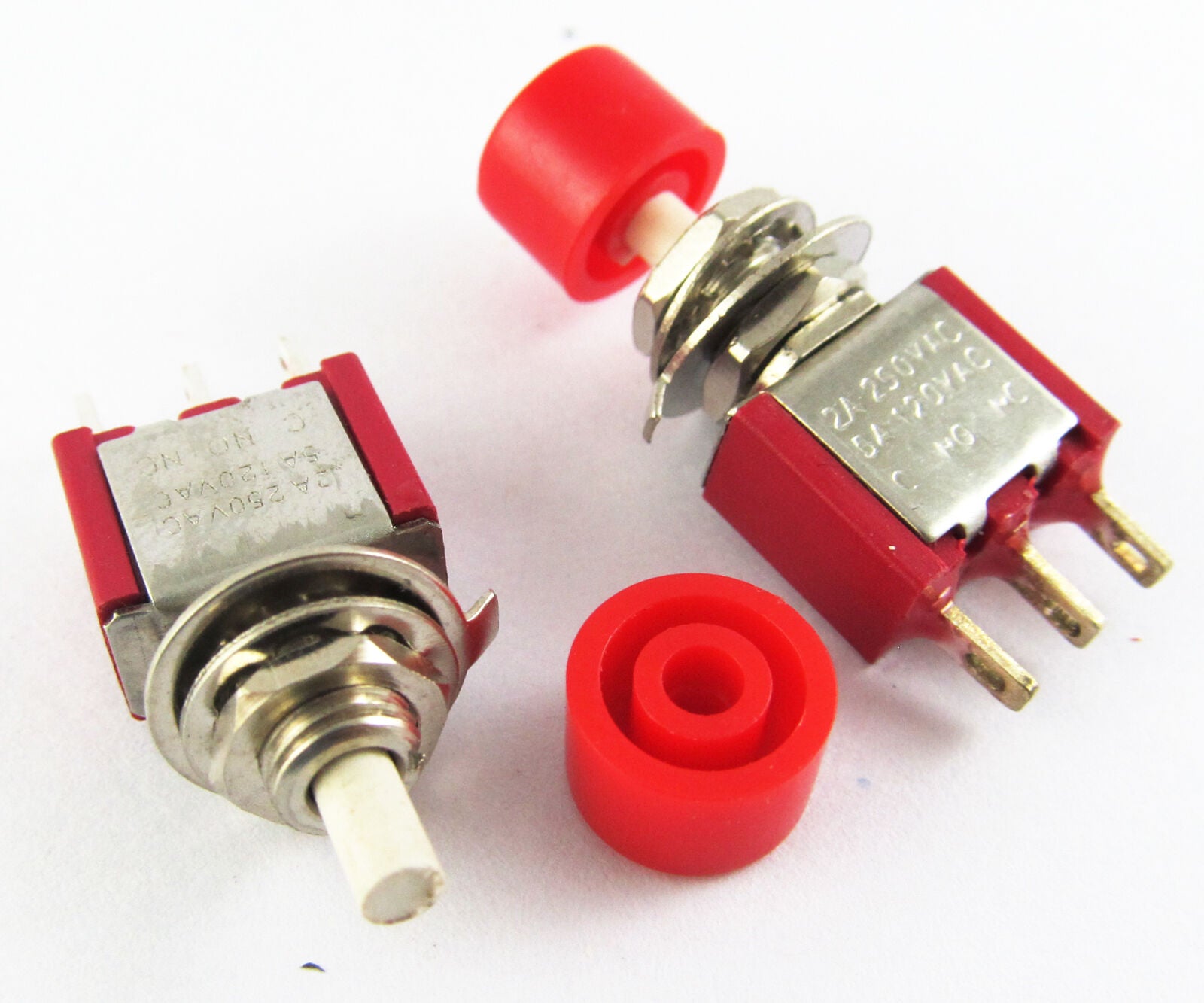 10 pcs Momentary Push Button Switch Red 3 Feet 2A/5A New
