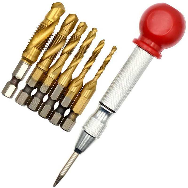 7 Pcs 1/4 Inch Metric Thread Tap HSS Spiral Hex Shank Combination Drill Screw A6