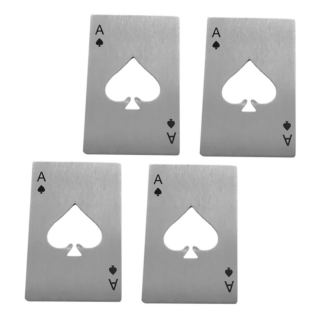 4pcs Durable Playing Card Ace of Spades Bar Soda Cover Lid Bottle Opener
