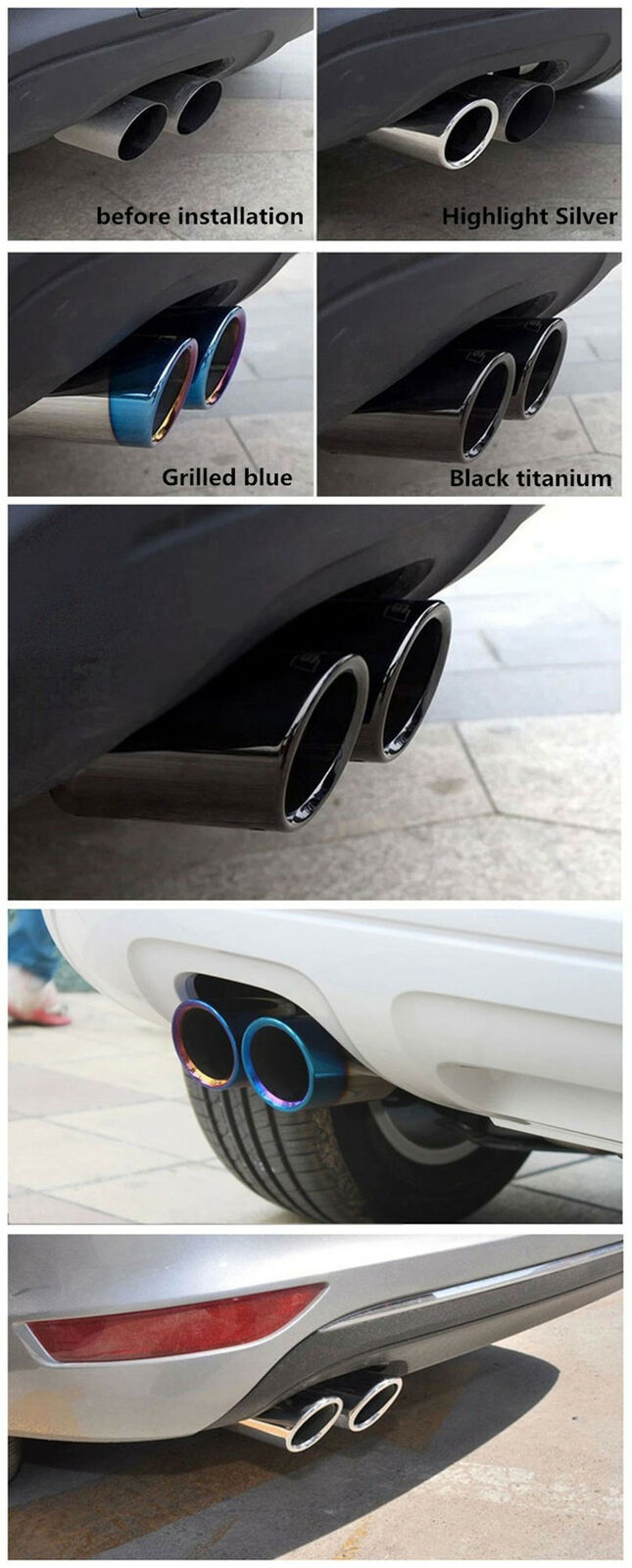 2PC Car Tail Exhaust Tip Pipes Titanium Black For BMW E90 E92 325 328i 3 Series