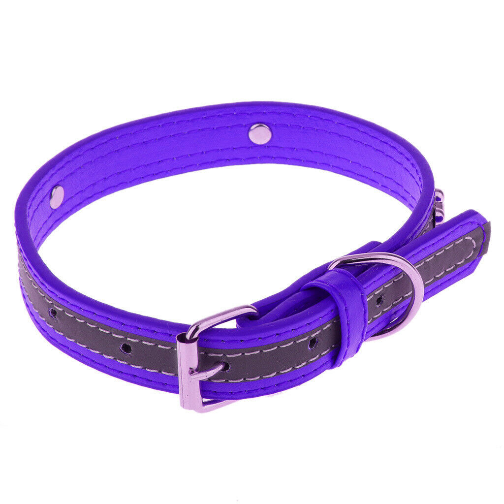 Pet Puppy PU Leather Belt Bone Reflective Safety Buckle Dog Collar-Purple