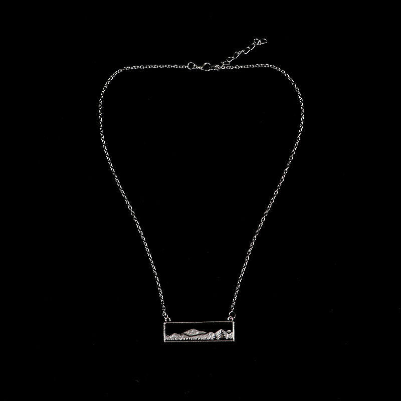 Mountain Range Pine Trees Pendant Necklace Landscape Jewelry Christmas G JD
