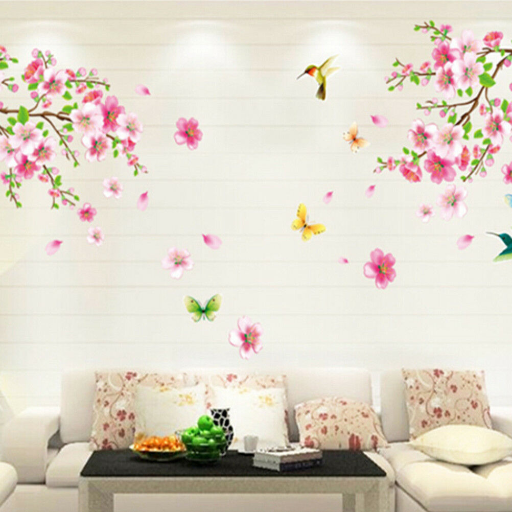 Beautiful Flower Peach blossom Birds Art PVC Wall Stickers Removable Home.l8