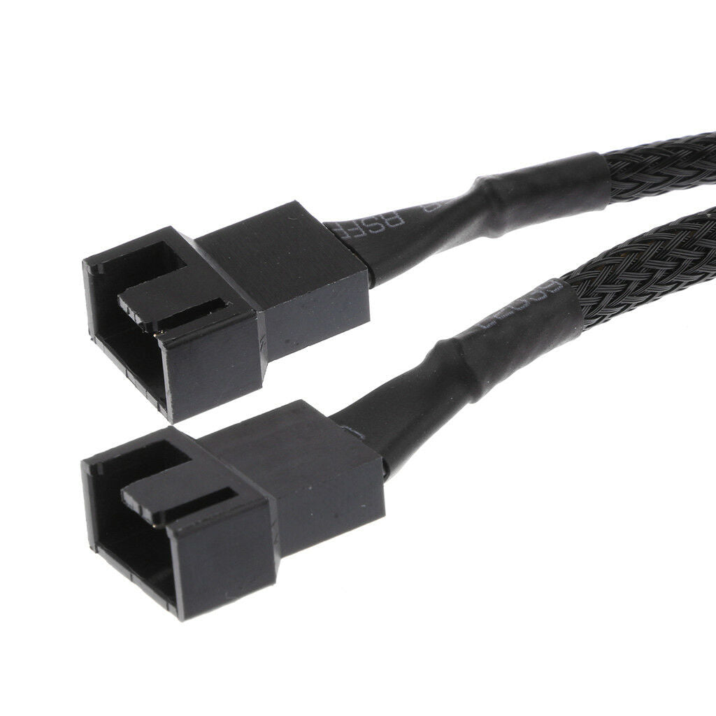 2 x 4 pin Fan 15cm Y Splitter Power Cable Black Sleeved for Computer PC Fan