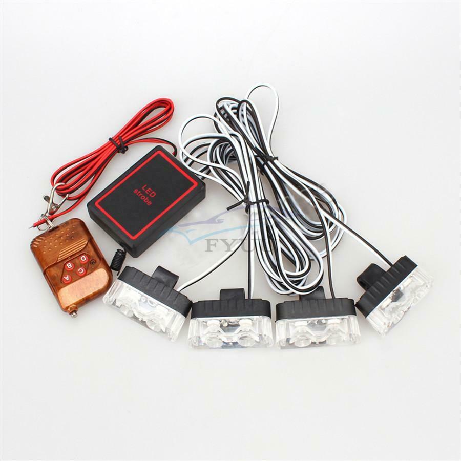 1 Set DC 12V Car Wireless Remote Control Exterior Grille Red&Blue Strobe Light