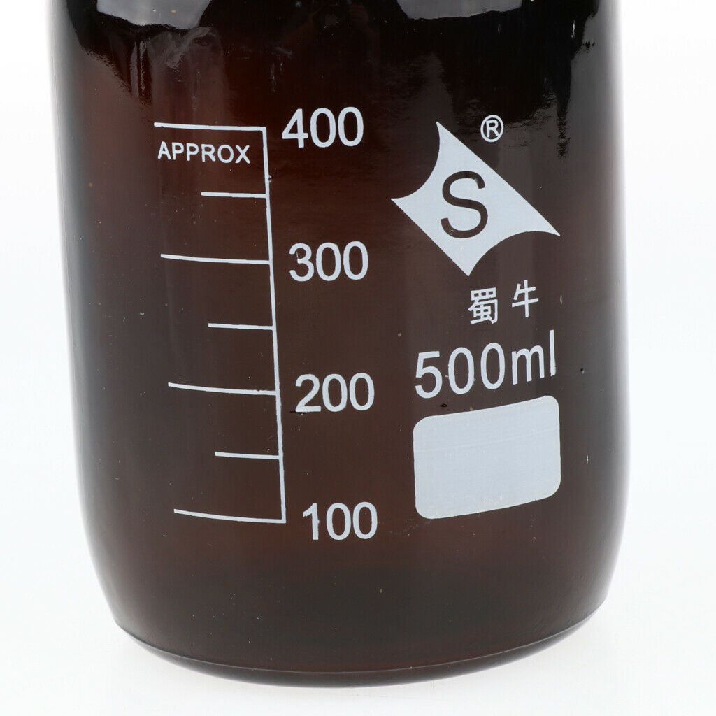 2 Pcs Graduated Round Glass Reagent Bottle With Scale Line Screw   500mL