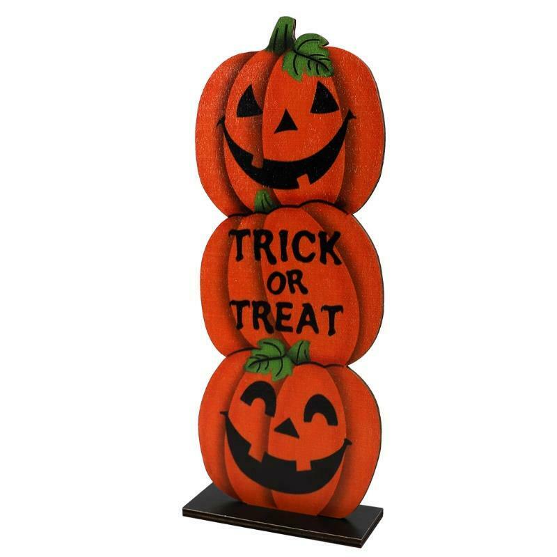 Halloween 3 Pumpkins "Trick or Treat" Wooden Desktop Ornaments Creative Decor