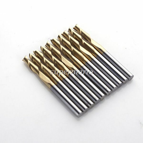 5x 1/8'' Titanium Nitride Coated Carbide CNC Double Two Flute Spiral Bits 12mm