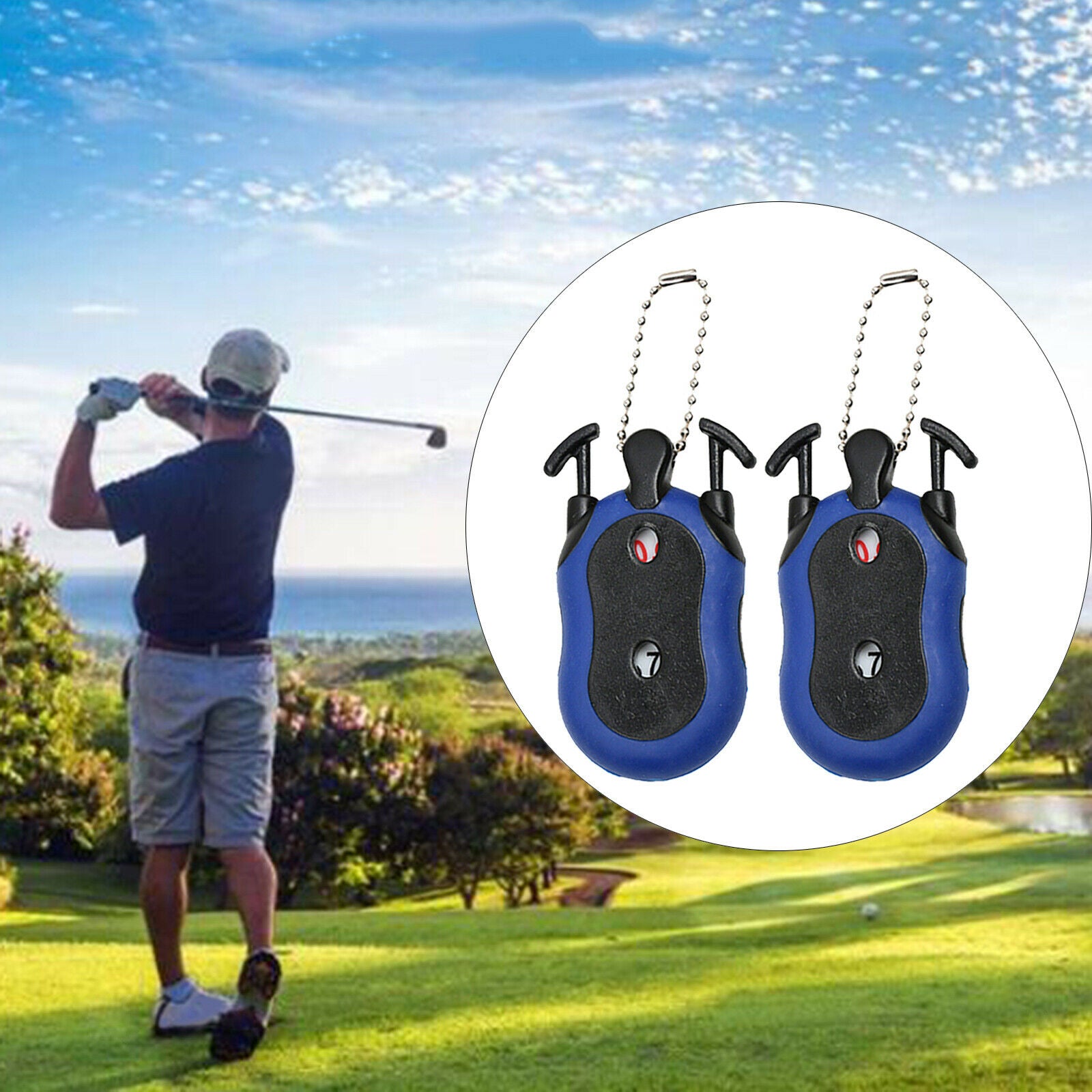 Golf Counter Dual Dial Shot Putt Tally Keeper Scorer with Key Chain Blue