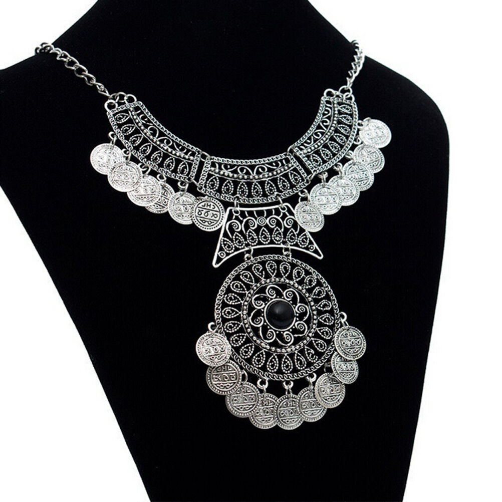 Bohemian Festival Jewelry Fashion Women Double Chain Coin Statement Neckl.l8