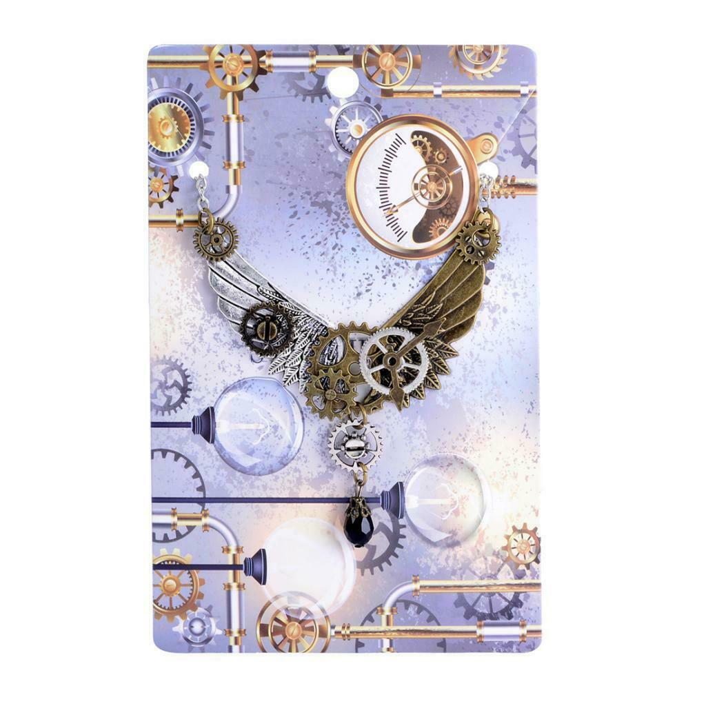 Steampunk Gear Hour Hand Feather Wings Pendant Necklace Chain for Women Men