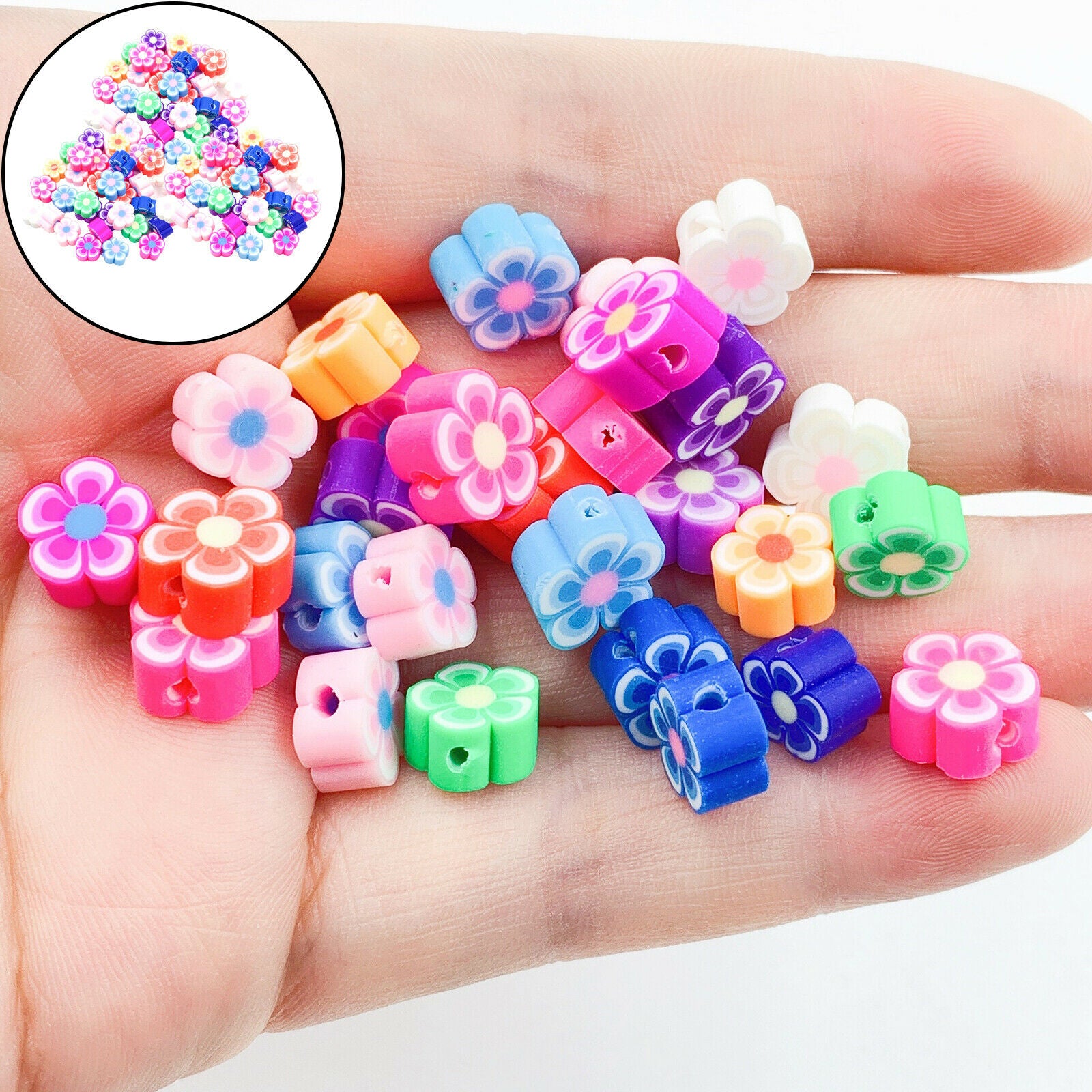 200Pcs Flower Evil Eye Beads for Bracelet DIY Necklace Decoration Girl