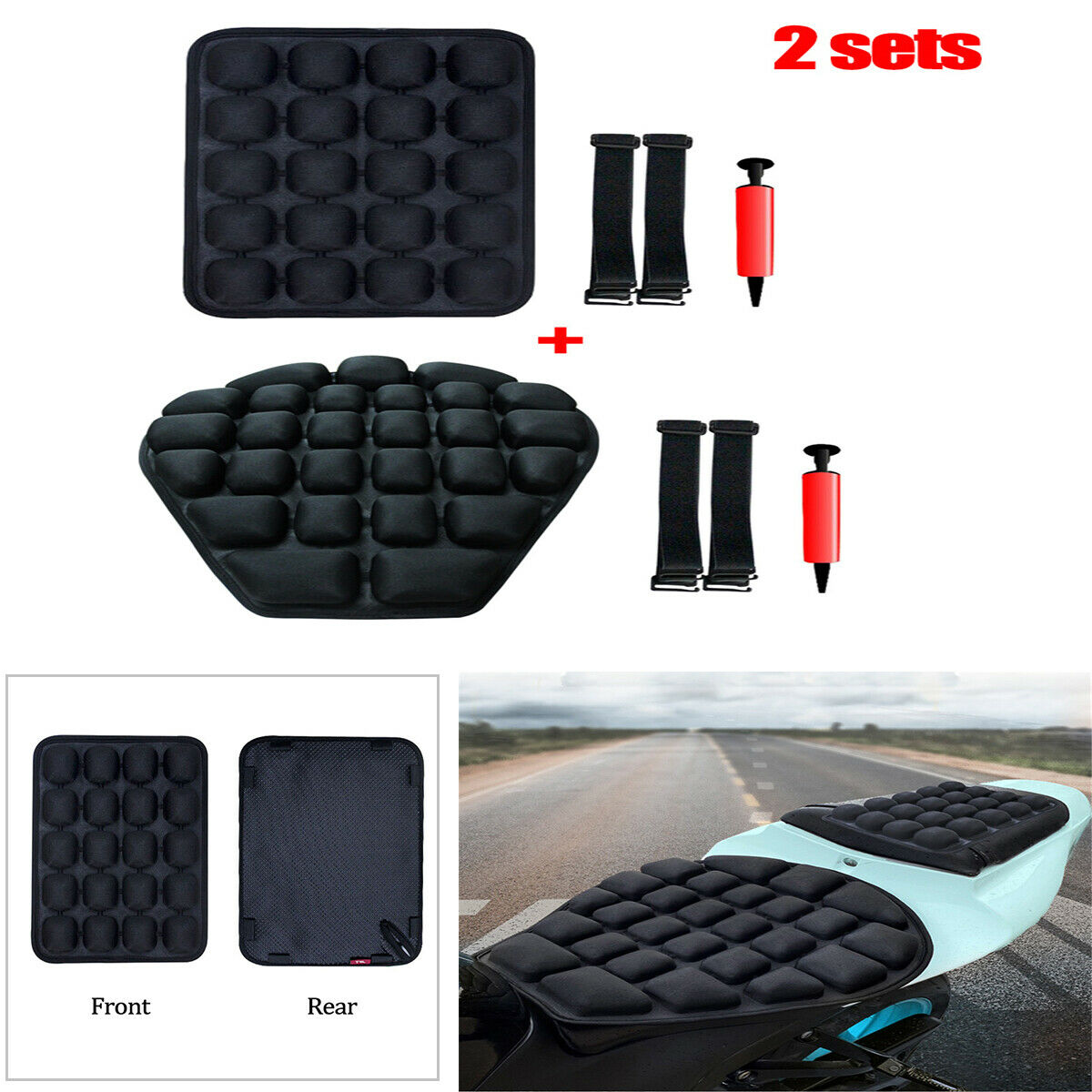 2PCS Black universal Motorcycle Front and Rear Shock Absorber Cushion Anti-slip