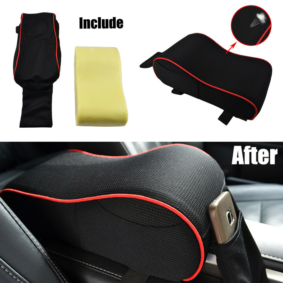 1X Universal Knitted Fabrics Car Center Console Armrest Pad Memory Foam Cushion
