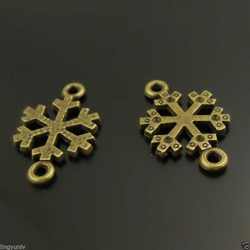 80 pcs Antiqued Bronze Christmas Snowflake Pendant Connector Charm Alloy 12x1mm