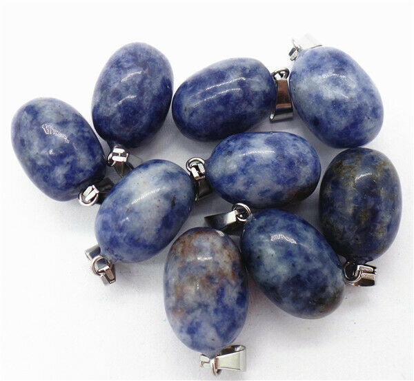 100Pcs 20x12mm Wholesale Natural Blue Sodalite Oval Pendant Bead HH8244