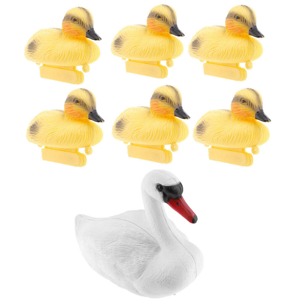 7x Vivid Plastic Yellow Duck and Swan Floating Hunting Fish Pond Ornament