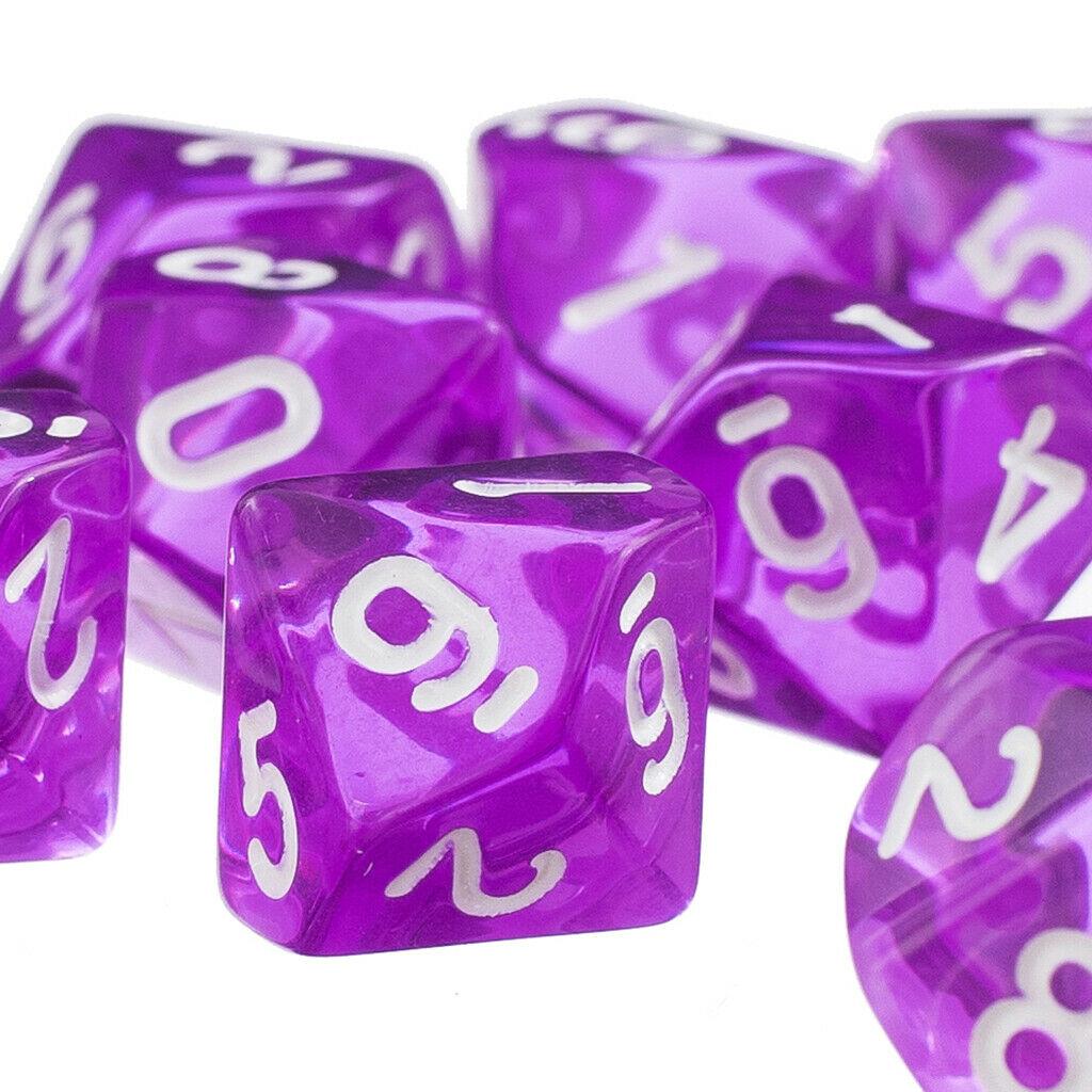 20x 10 Sided Dice D10 Transparent Polyhedral Dice For D&D RPG Green&Purple