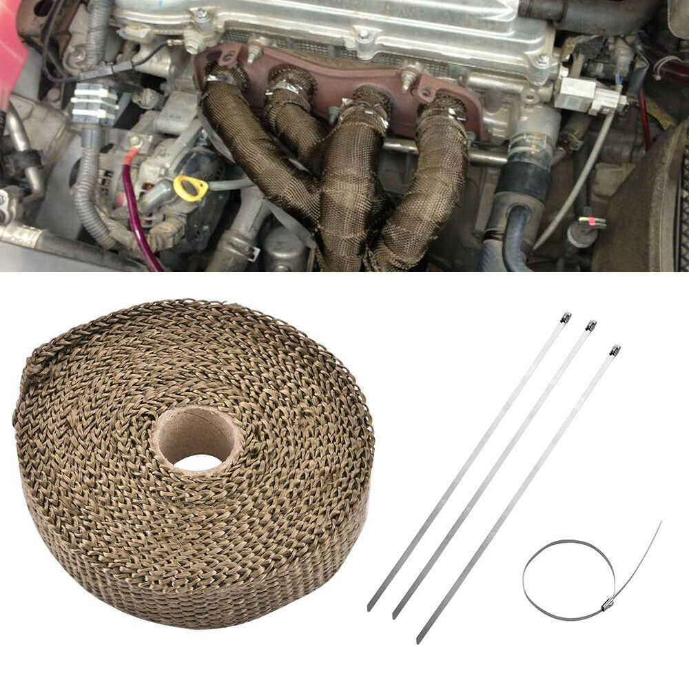5M Titanium Pipe Header Manifold Exhaust Insulating Heat Wrap Tape With 4 Ties