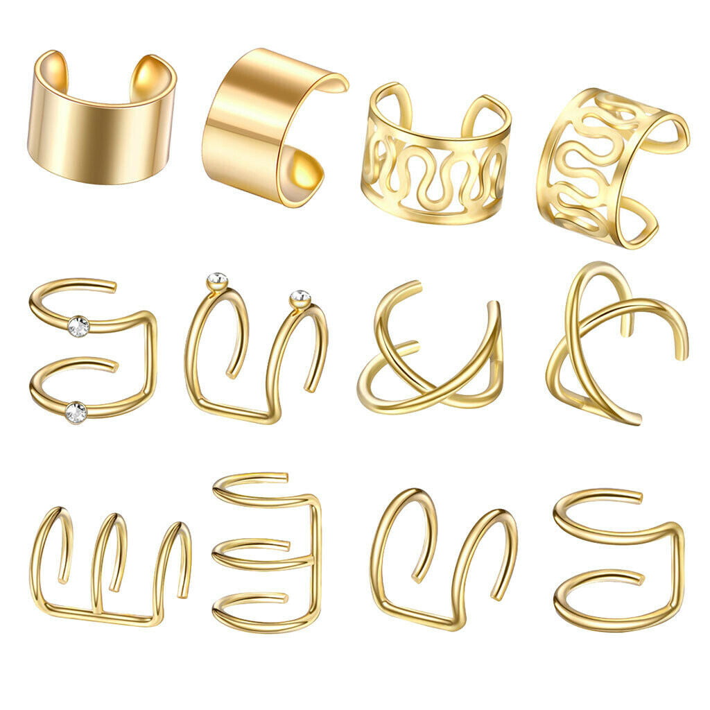 24x Stainless Steel Ear Cuff Non-Piercing Jewelry Earrings Hoop Unisex