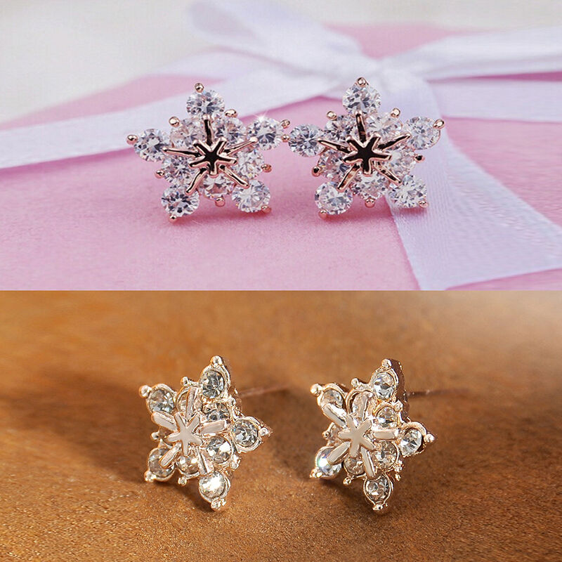 Ladies Cute Snowflake Crystal Stud Earrings Small Five-pointed Star Earrin.l8