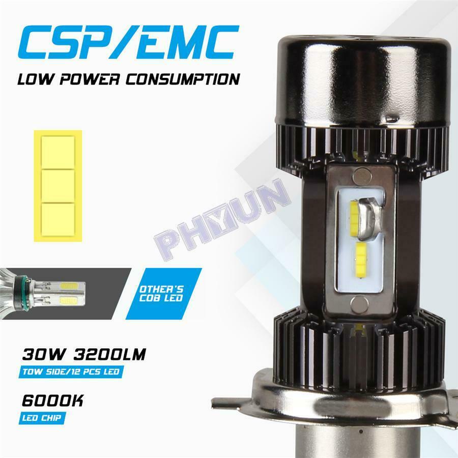 6000K White Light H4 LED Bulb 30W Hi/Lo Beam All-in-one For Motorcycle Headlamp