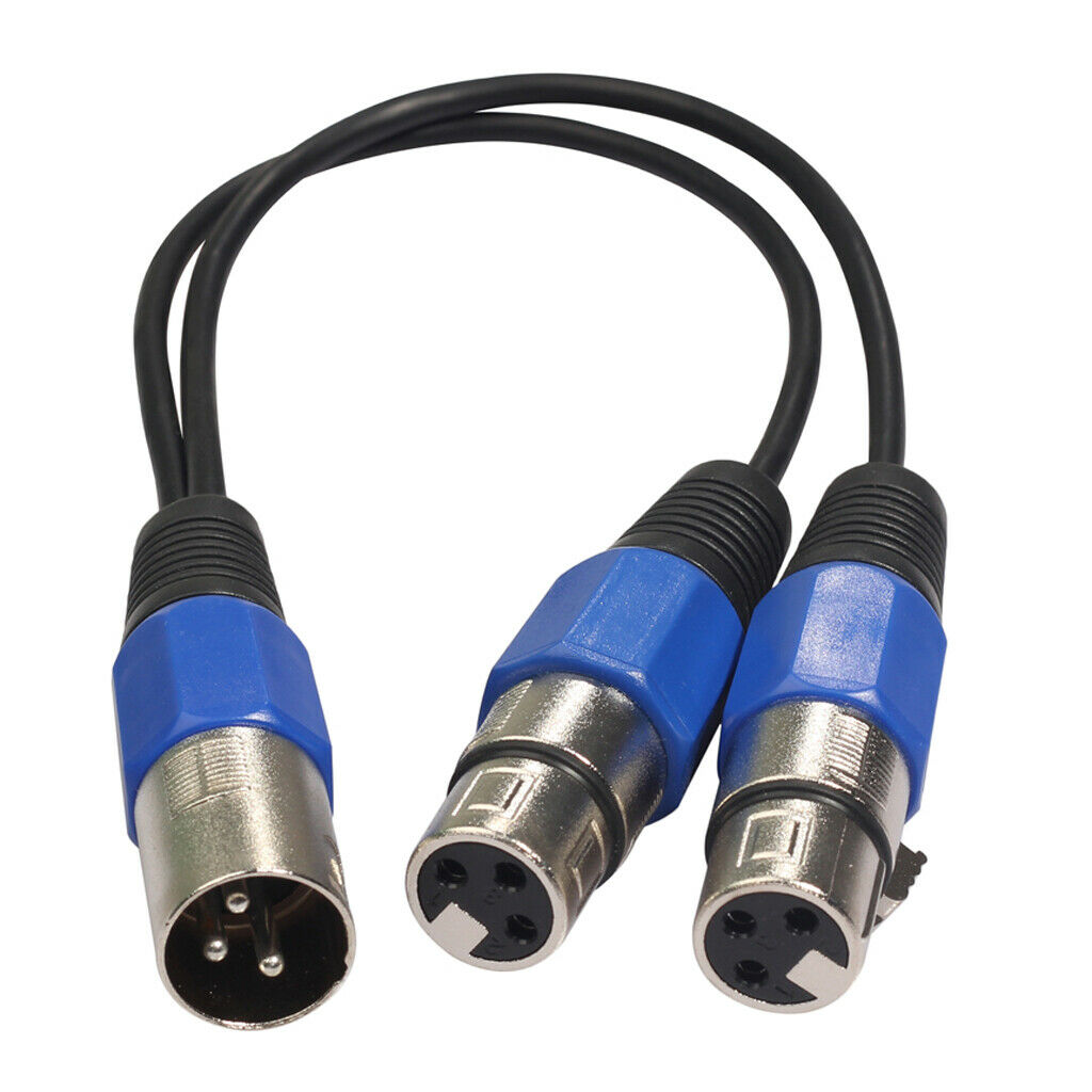 3-pin XLR plug to two DJ cable adapters with 2 sockets and Y-splitter
