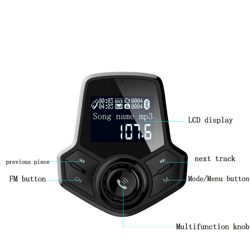12V-24V Bluetooth FM Transmitter Car Charger Adapter Wireless Receiver 5V/2.4A