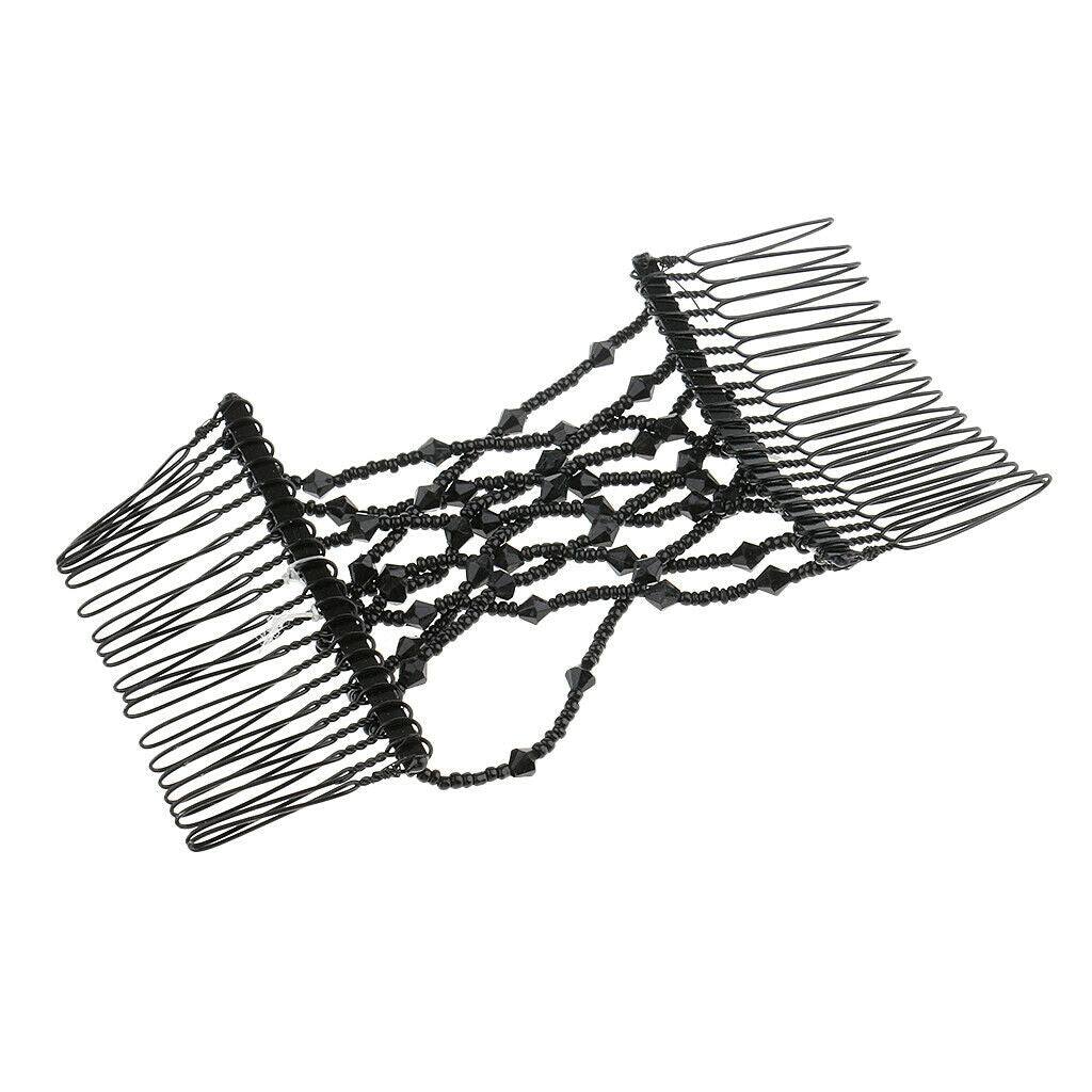 Women Lady Beading Magic Double Hair Comb Clip Hair Styling Tools Black