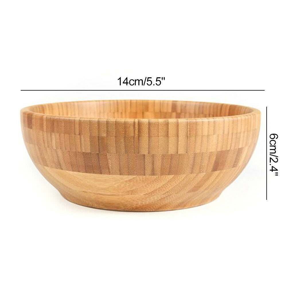 Bamboo Salad Bowl Round Serving Bowl Natural Wood Dishware for Fruit Snacks