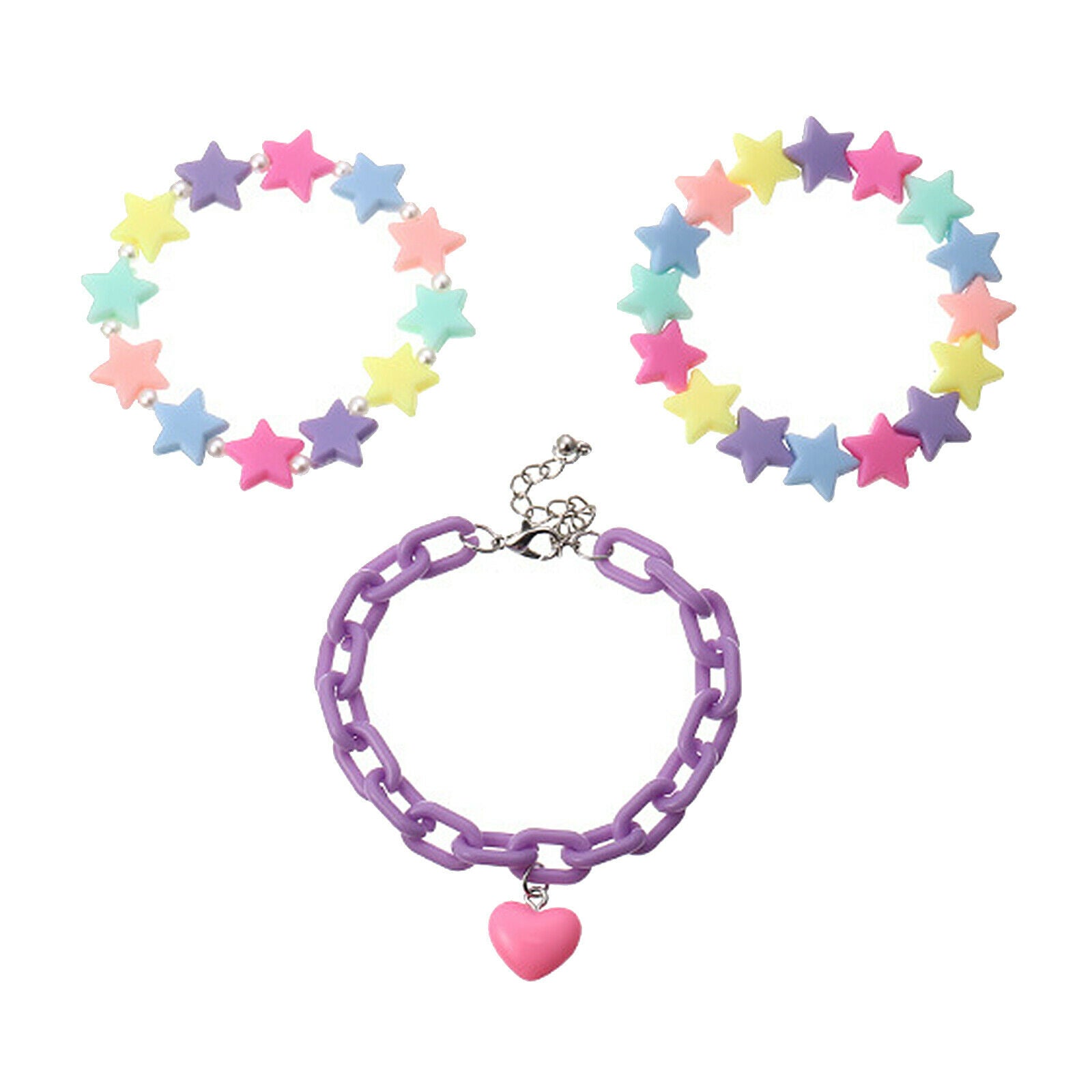 1Set Multicolor Bracelets Sets Acrylic Stars Pearls Cute for Teen Girls