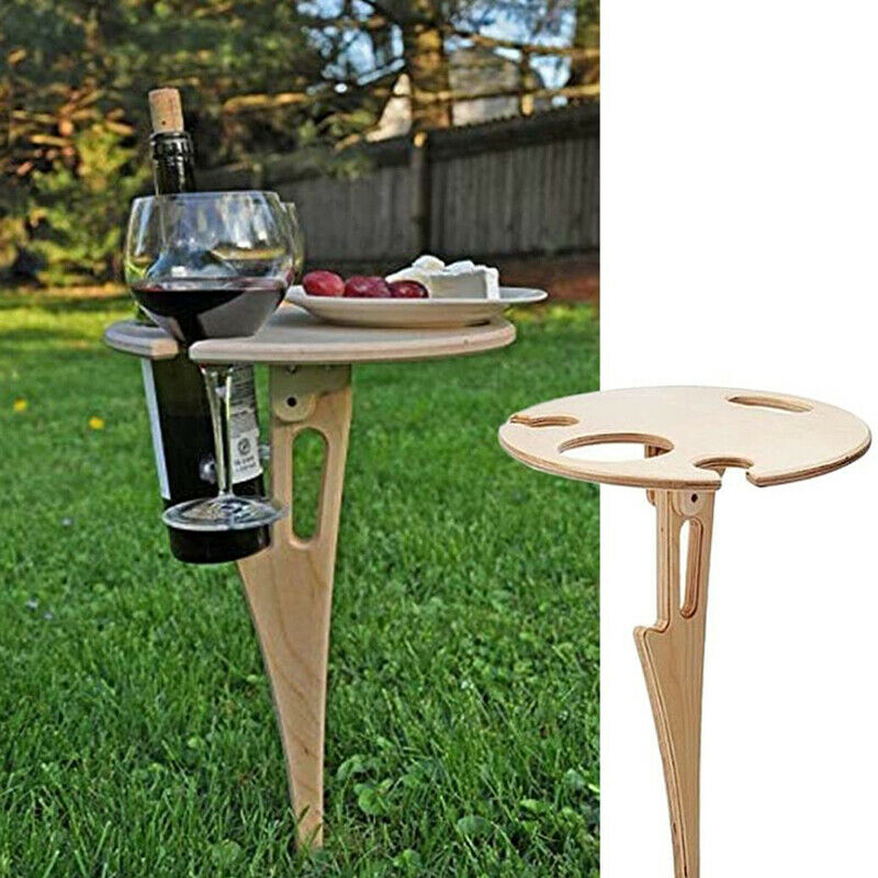 Outdoor Wine Table with Foldable Round Desktop Easy To Carry Picnic TableBDAU