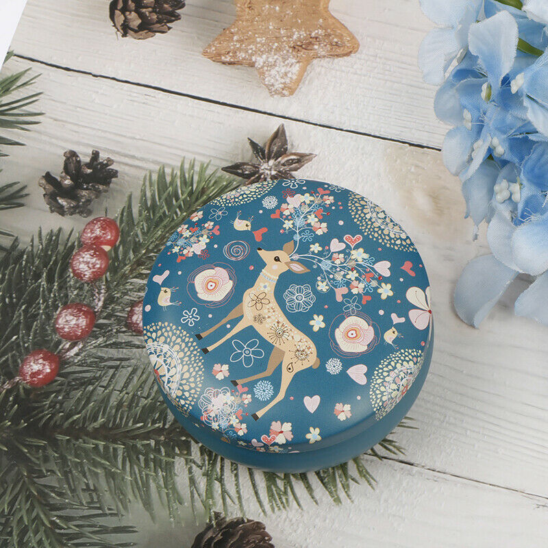 Creative Small Round Tinplate Box Retro Deer Pattern Jewelry Tin Can Cand.l8