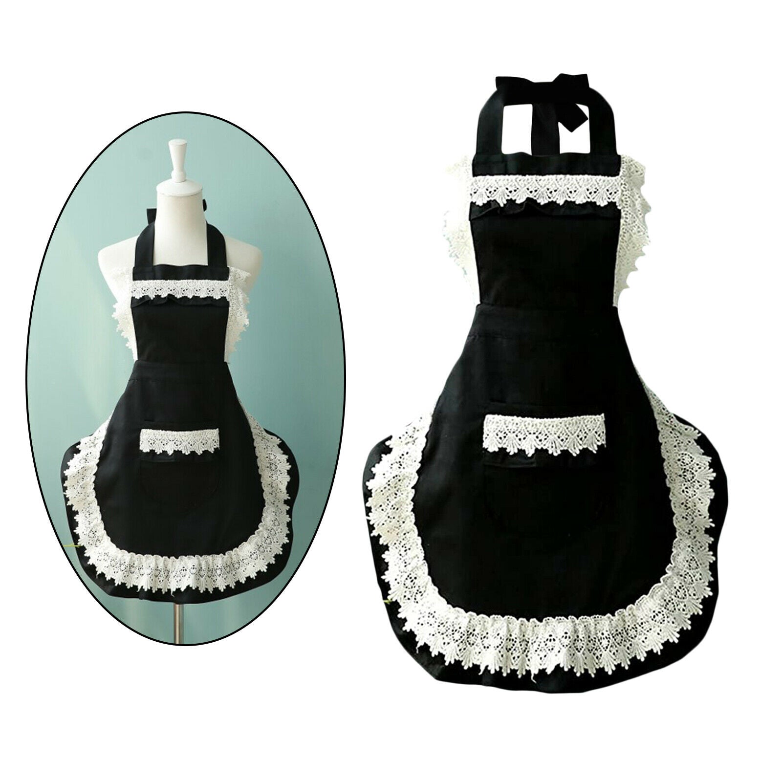 Lovely Maid Lace Purfle Aprons Cooking Coffee Shop Princess Bib With Pocket