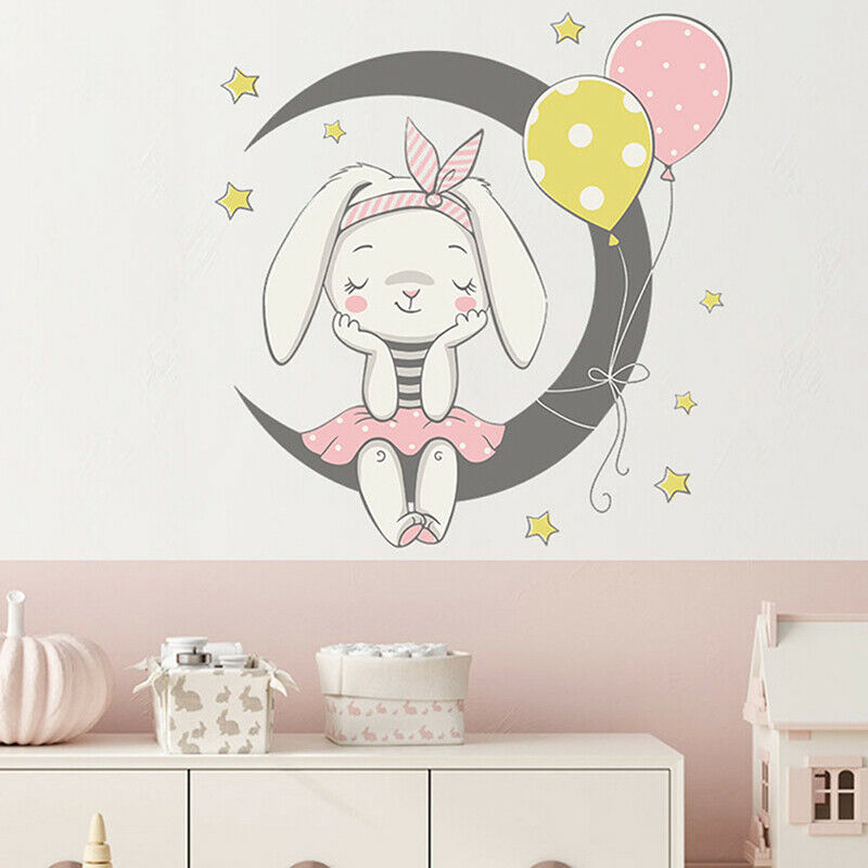 Cartoon Moon rabbit Wall Stickers kids girls room Home Decor mural art decor Fx