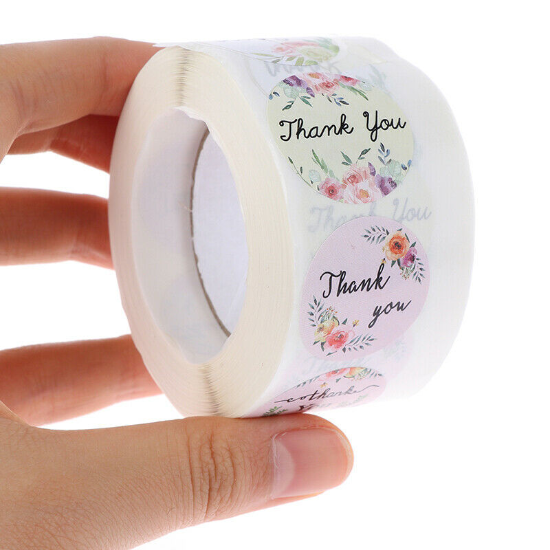 500pcs/roll round floral thank you stickers for package seal labe.l8