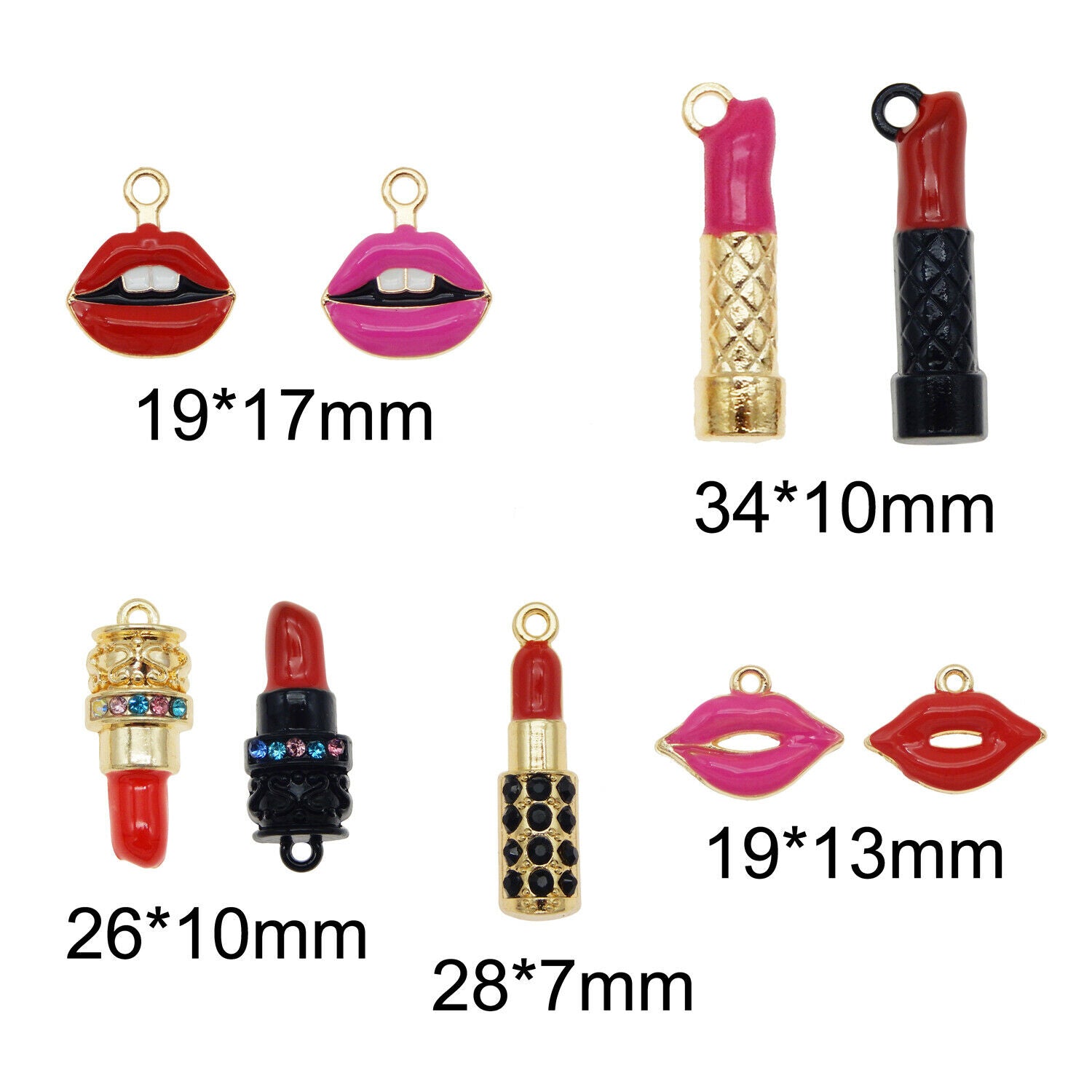 18PCS Colorful Enamel Kissing Lip Print Lipsticks Pendant Charms DIY Findings