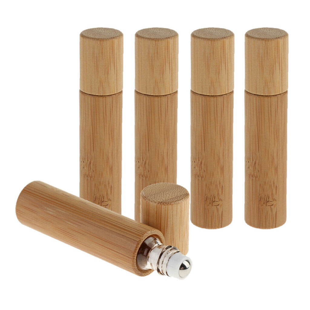5x 10ml Natural Bamboo Perfume Essential Oil Roller Bottles Roll On Bottle