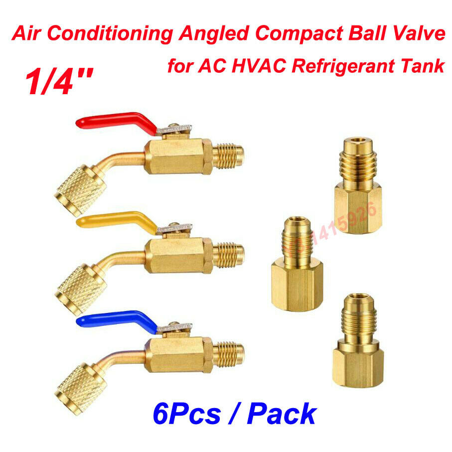 6Pcs 1/4'' Angled Compact Ball Valve F AC HVAC Air Conditioning Refrigerant Tank