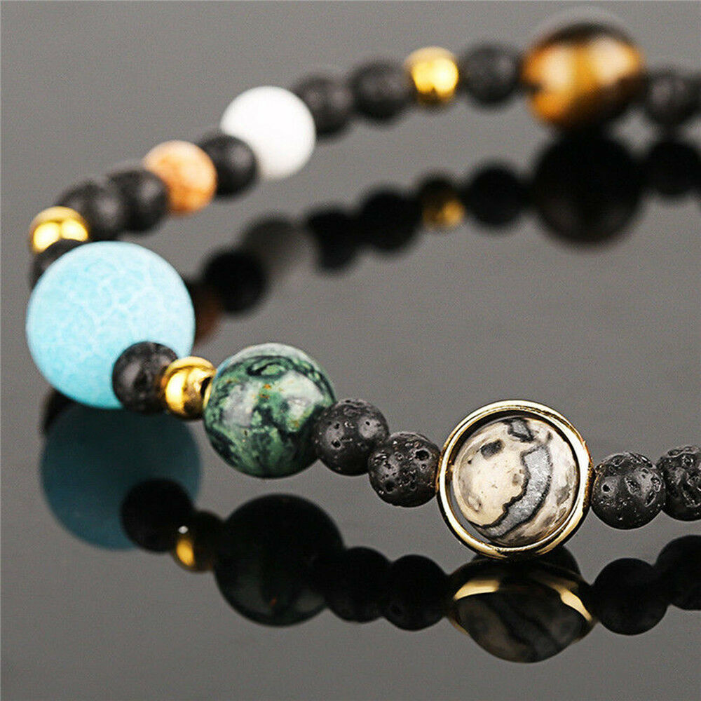 Weave Galaxy Solar System Eight Planets On Natural Stone Beads Women Bracelet