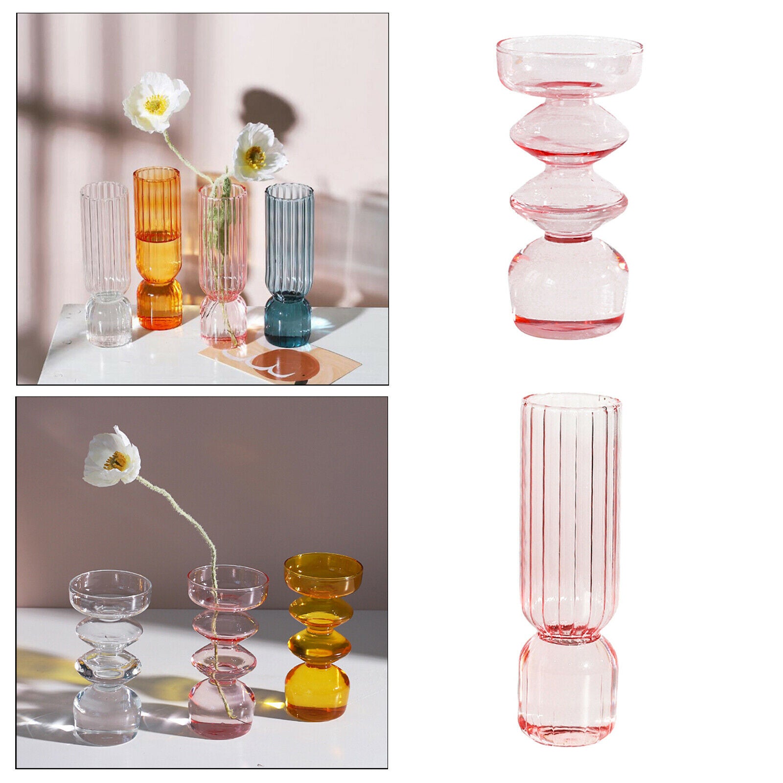 2x Modern Art Clear Glass Vase Tabletop Container Floral Pot Home Decor