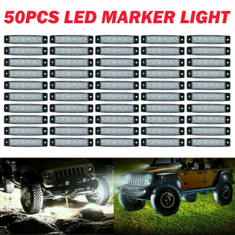 50x 3.8" White Side Marker Clearance Lights 6 LED for Car Truck Boat Trailer 24V