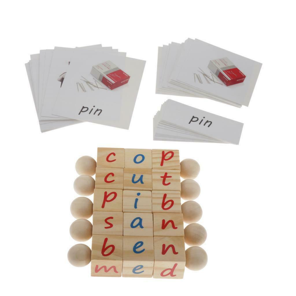 5Pcs Montessori Phonetic w/ Cards Wooden Alphabet Early Learning for Kids