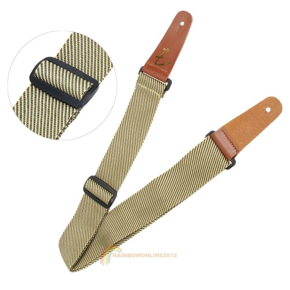 Adjustable Polyester Strap Leather End Acoustic Tweed Electric Bass Guitar Belt
